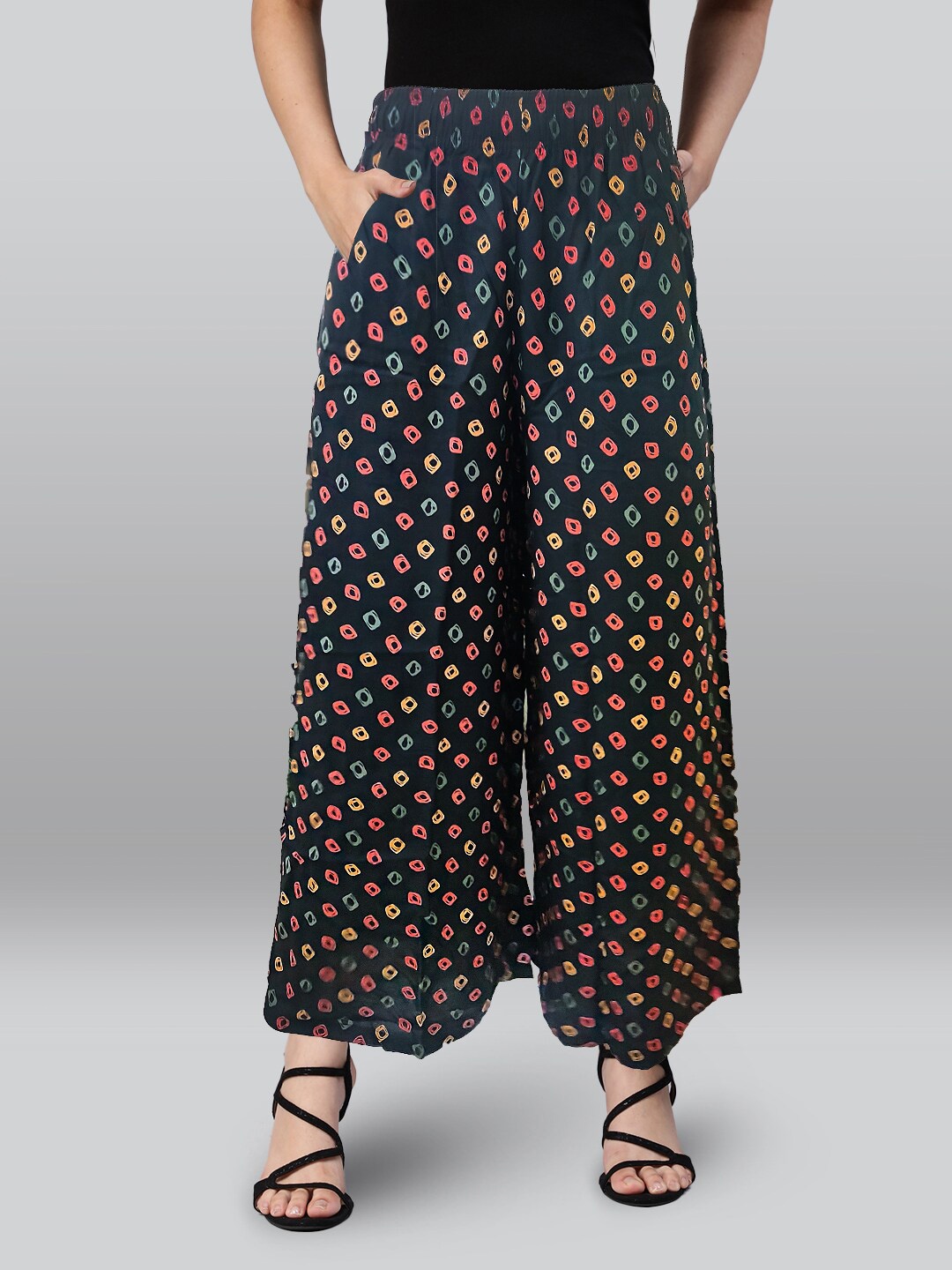 

LYRA Geometric Printed Cotton Wide Leg Ethnic Palazzos, Black