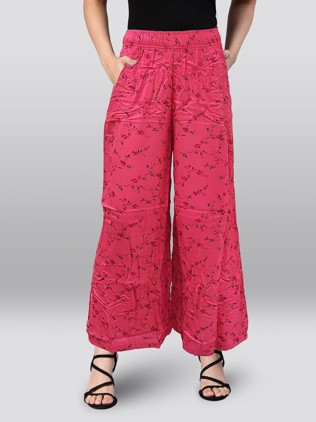 

LYRA Floral Printed Cotton Ethnic Wide Leg Palazzos, Pink