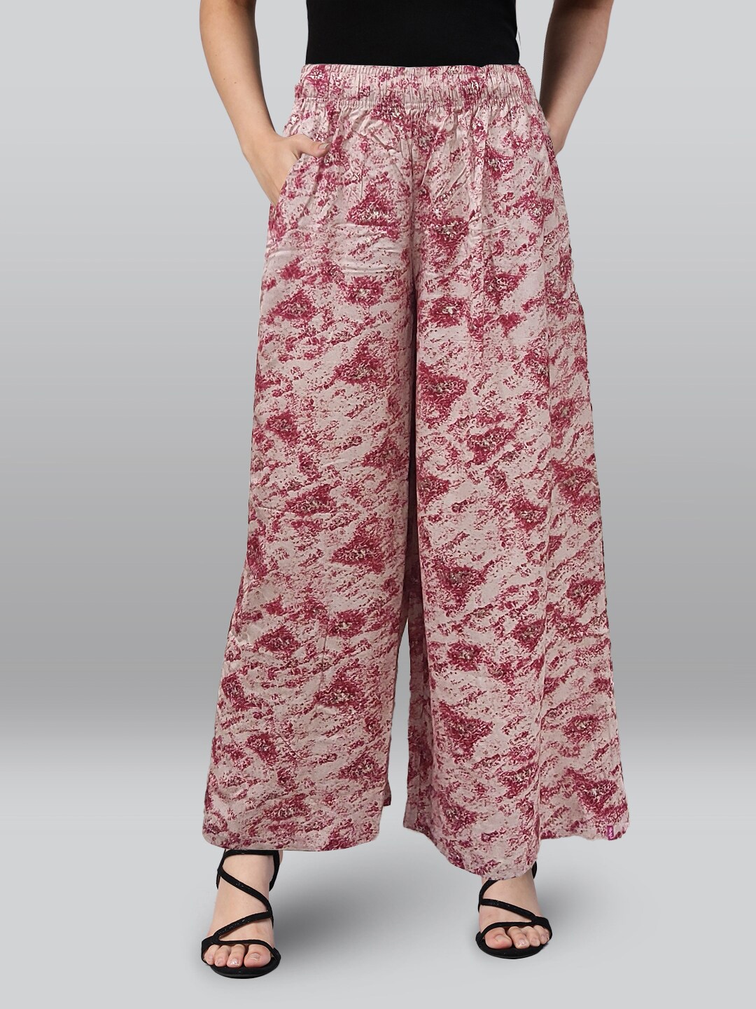 

LYRA Abstract Printed Wide Leg Palazzos, Beige