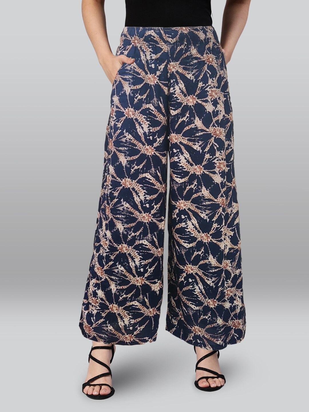 

LYRA Abstract Printed Wide Leg Palazzos, Navy blue