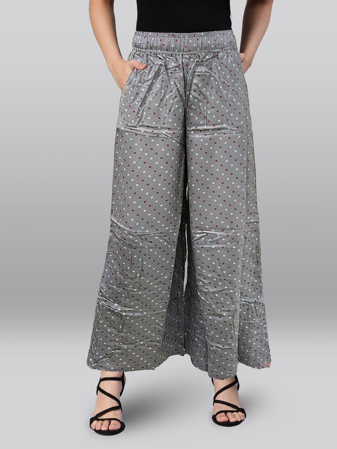 

LYRA Ethnic Motifs Printed Cotton Wide Leg Ethnic Palazzos, Grey