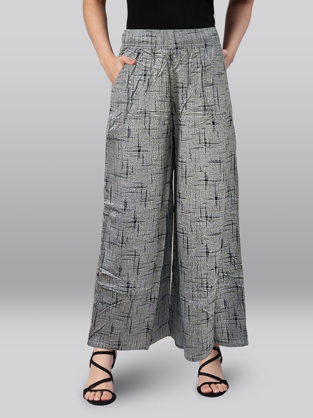 

LYRA Abstract Printed Cotton Wide Leg Ethnic Palazzos, Grey