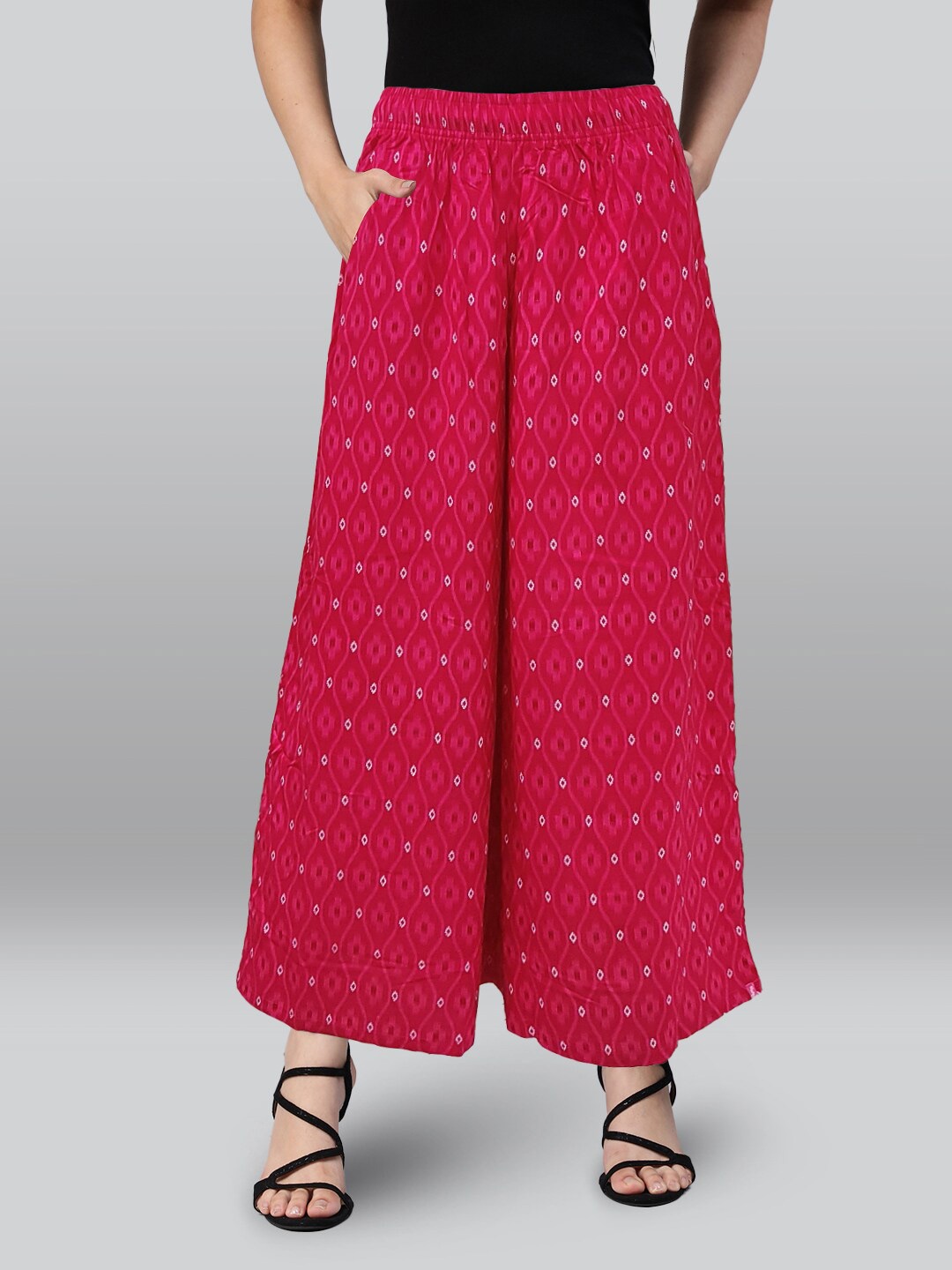 

LYRA Geometric Printed Wide Leg Palazzos, Fuchsia