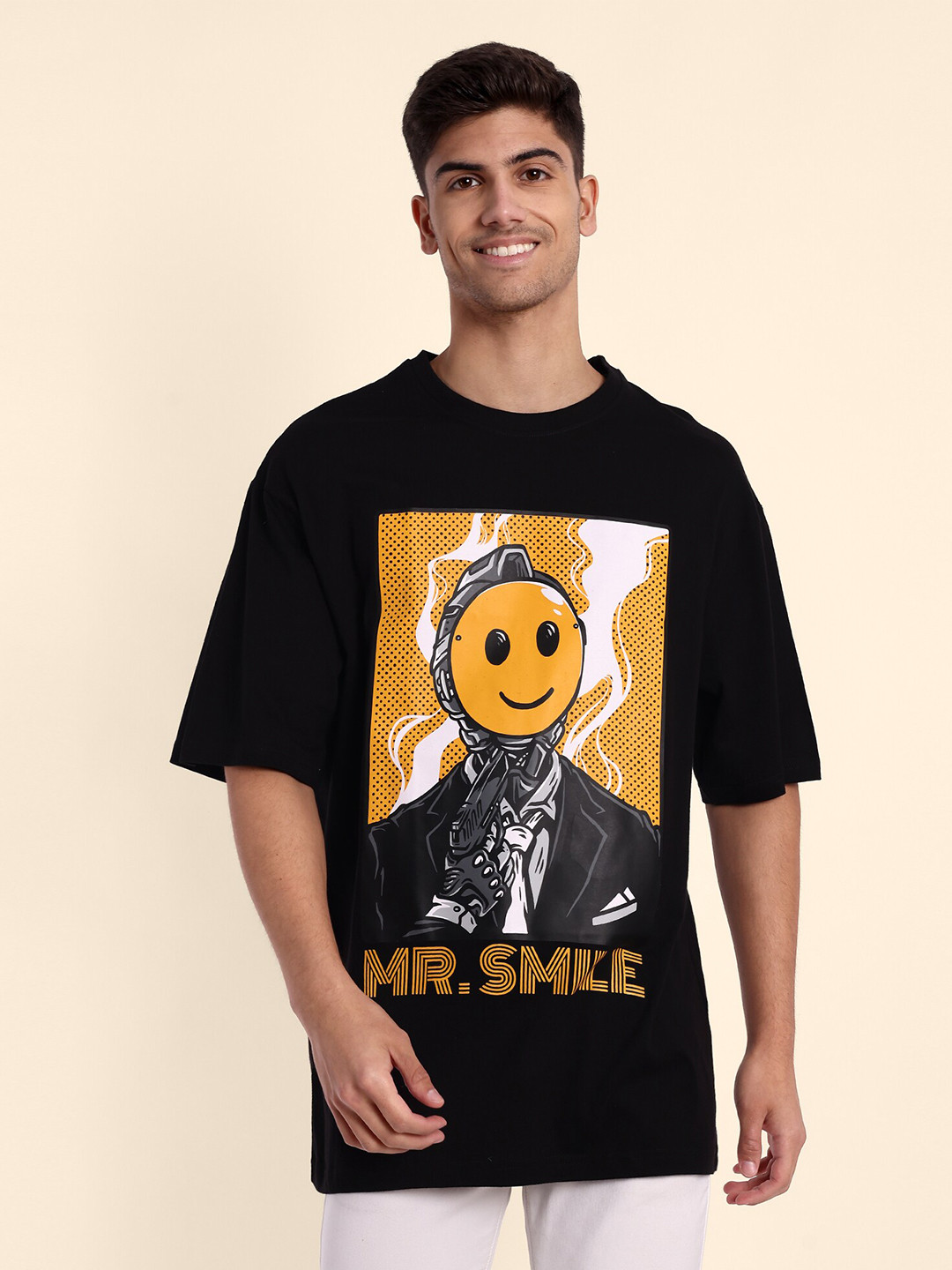 

TOMHIDDLE Graphic Printed Drop-Shoulder Sleeves Cotton Oversized T-shirt, Black