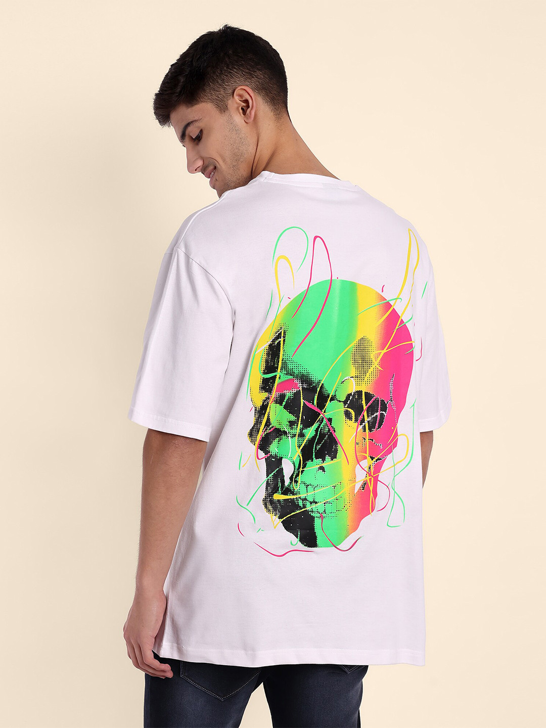

TOMHIDDLE Graphic Printed Drop-Shoulder Sleeves Cotton Oversized T-shirt, Pink