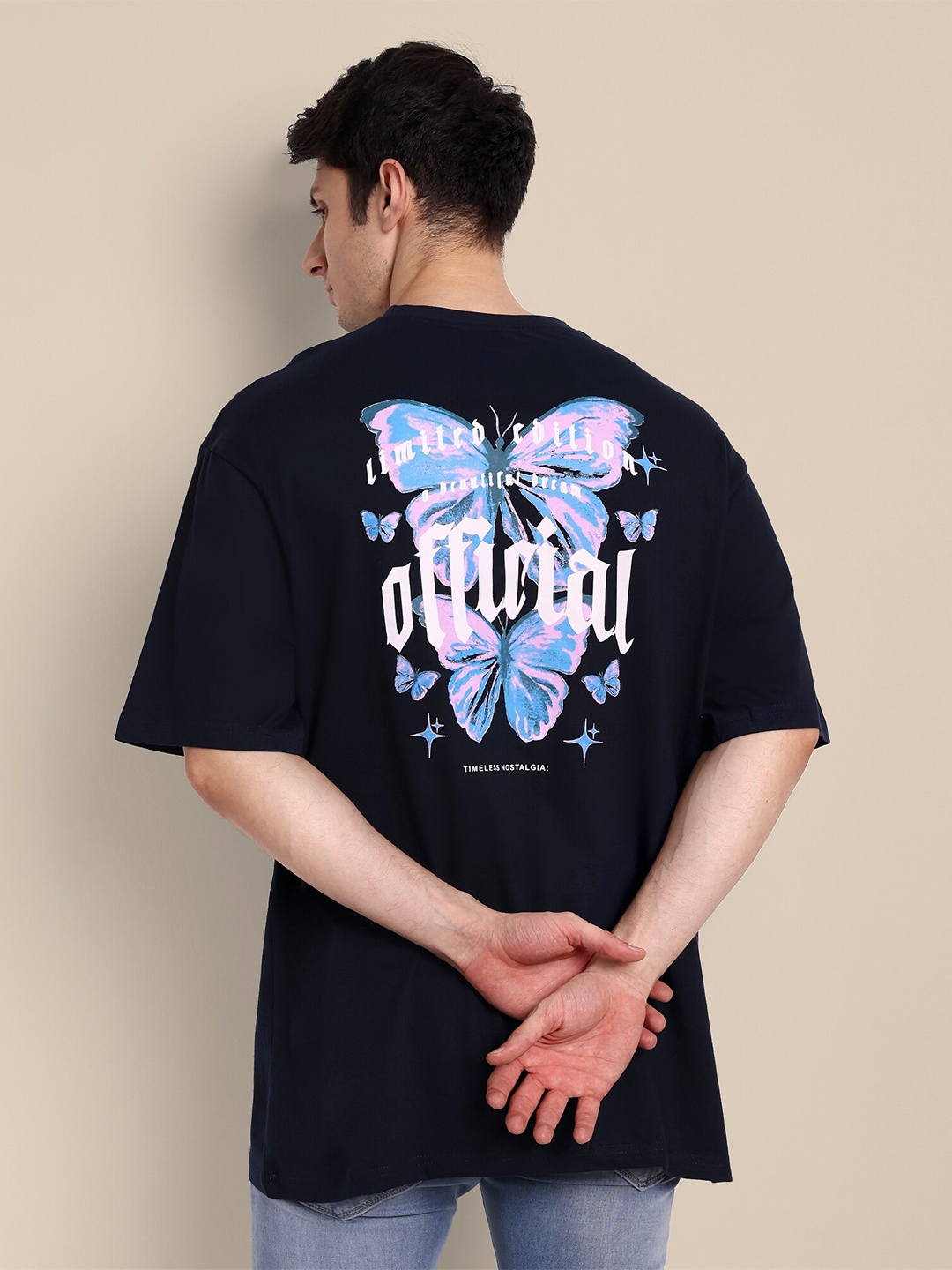 

TOMHIDDLE Graphic Printed Drop-Shoulder Sleeves Cotton Oversized T-shirt, Black
