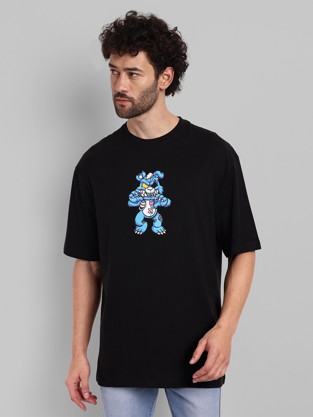 

TOMHIDDLE Graphic Printed Oversized Pure Cotton T-shirt, Black