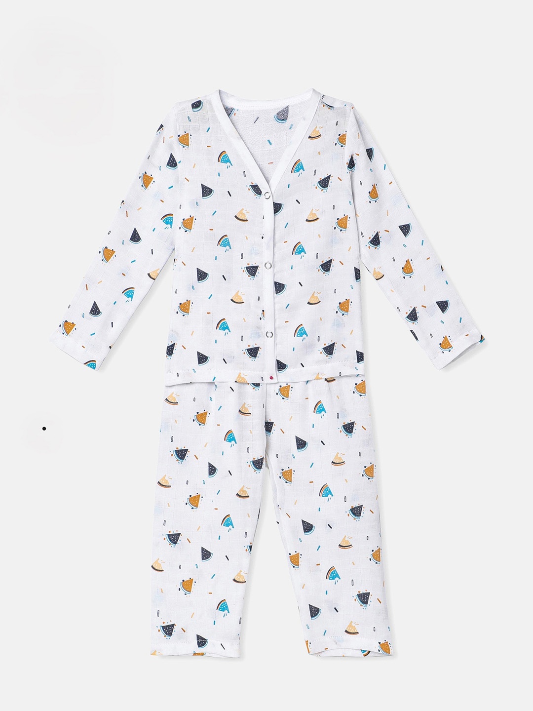 

The Boo Boo Club Kids Graphic Printed Pure Cotton Muslin Night suit, White