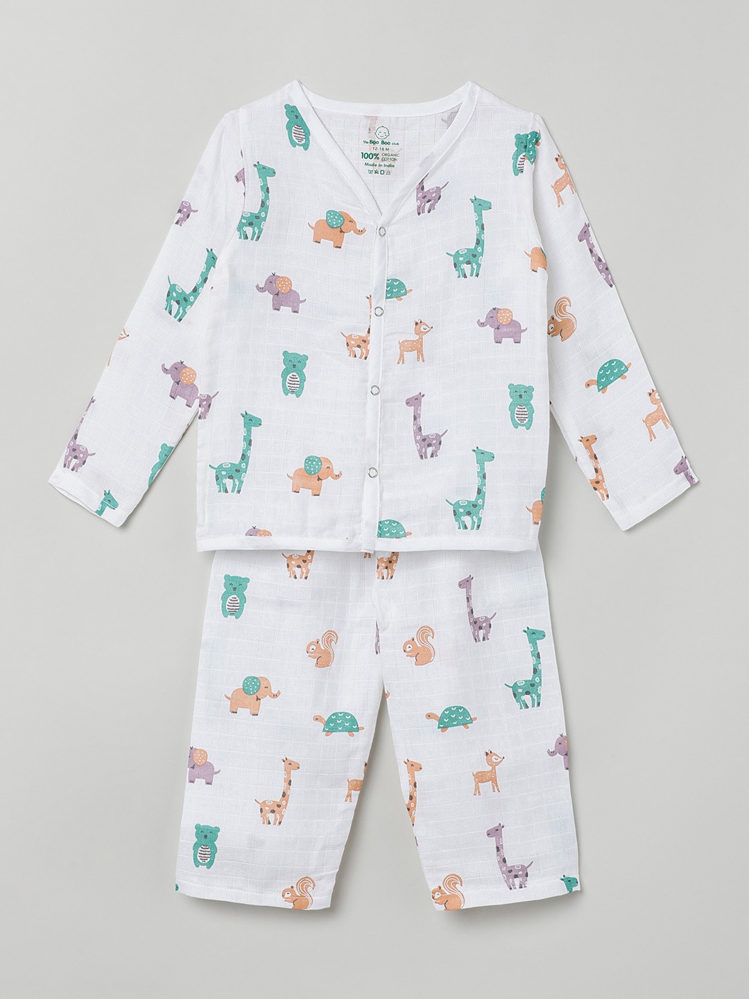 

The Boo Boo Club Kids Graphic Printed Pure Cotton Muslin Night suit, White