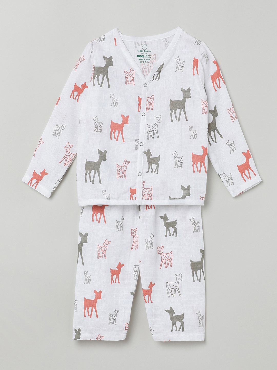 

The Boo Boo Club Kids Graphic Printed Pure Cotton Muslin Night suit, White