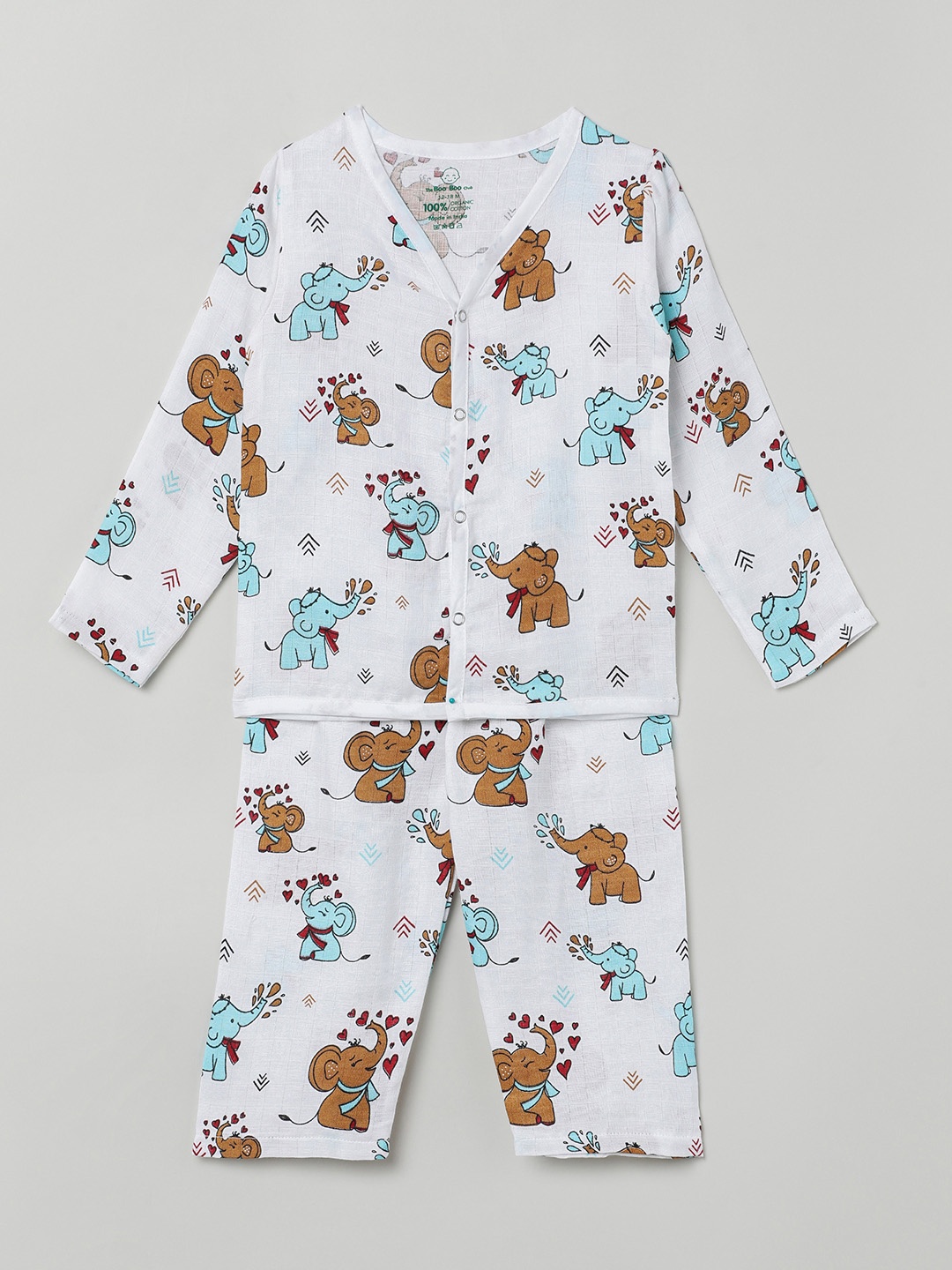 

The Boo Boo Club Kids Graphic Printed Pure Cotton Muslin Night suit, White
