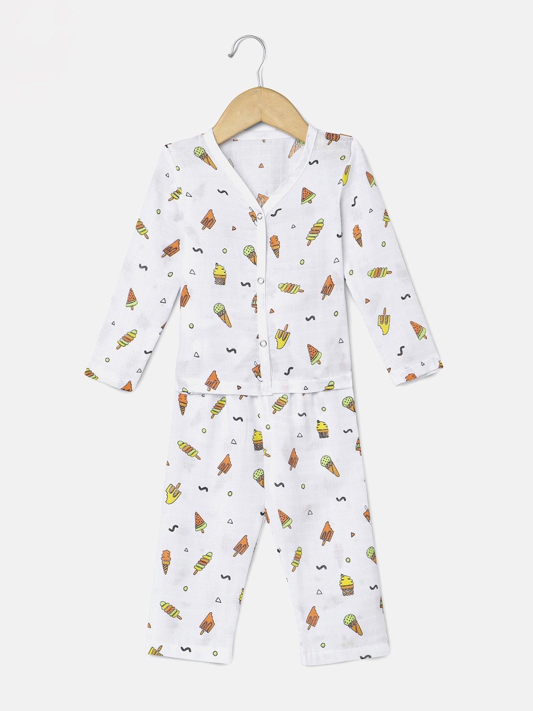 

The Boo Boo Club Kids Graphic Printed Pure Cotton Muslin Night suit, White