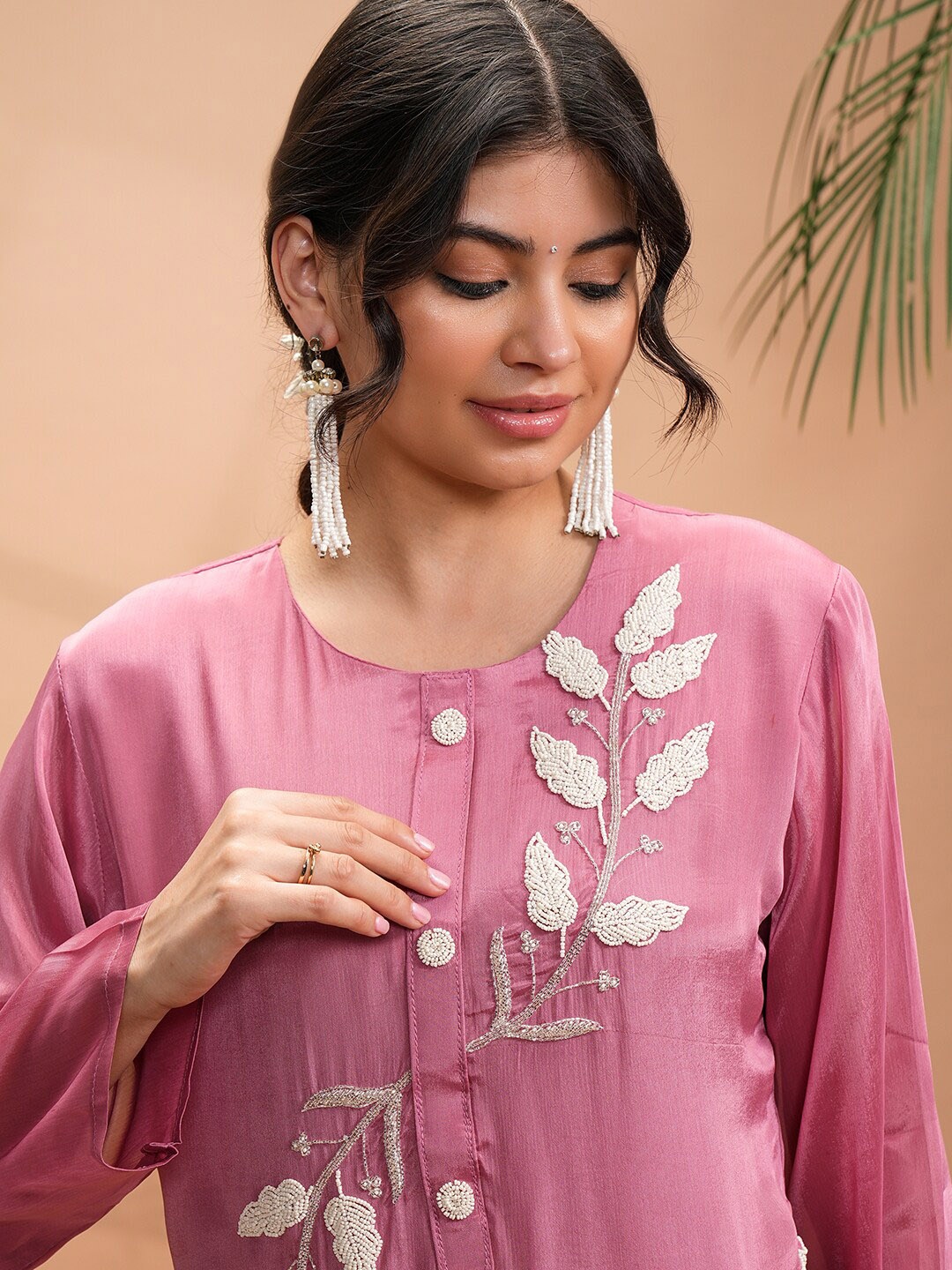 

Vishudh Pink Embroidered Pure Cotton Tunic With Trousers