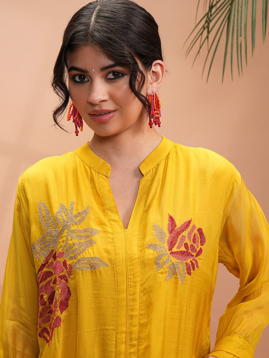 

Vishudh Floral Woven Design Regular Kurta With Palazzos, Mustard