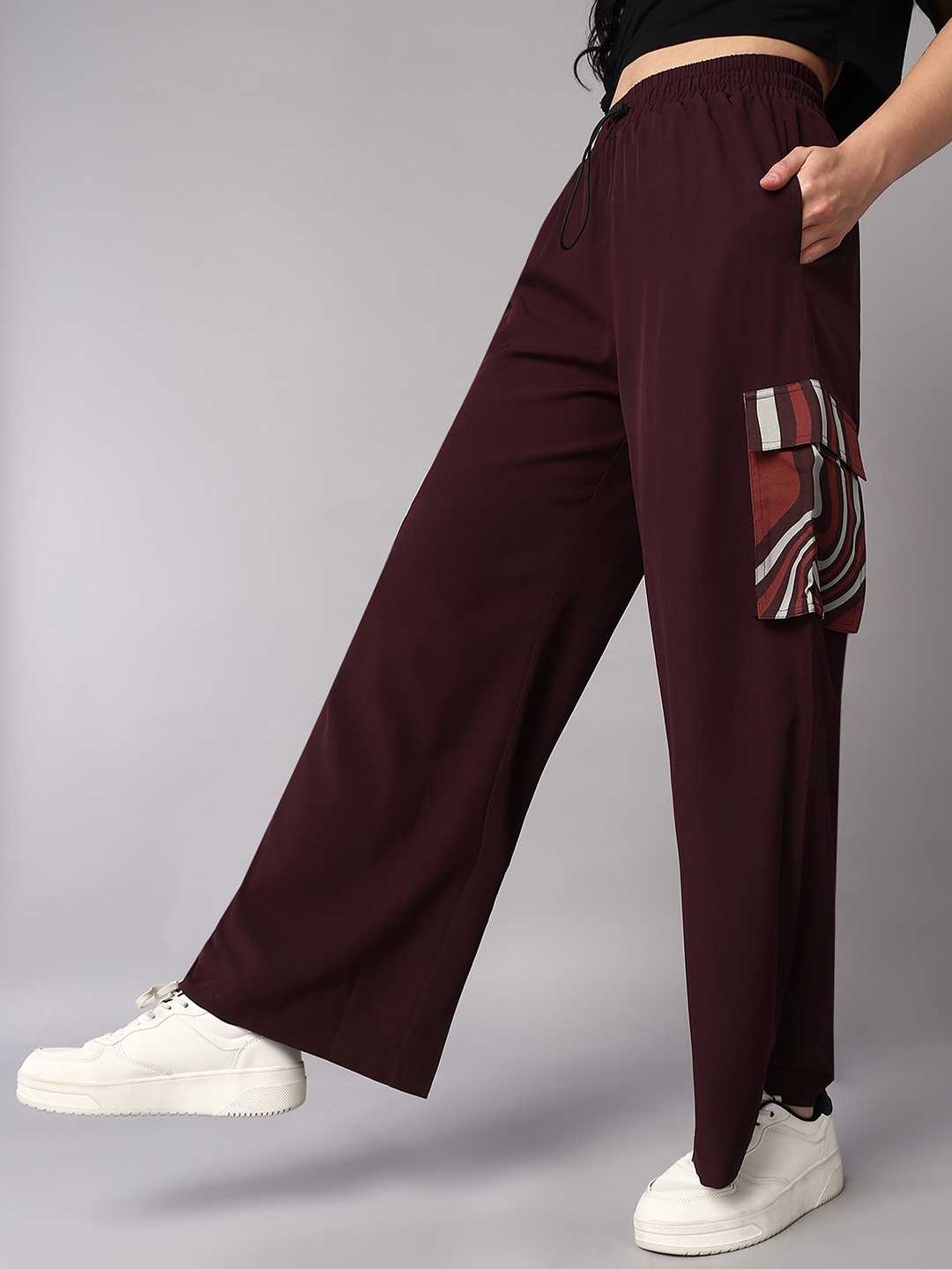 

The Roadster Lifestyle Co. Women Mid rise Track Pants, Maroon