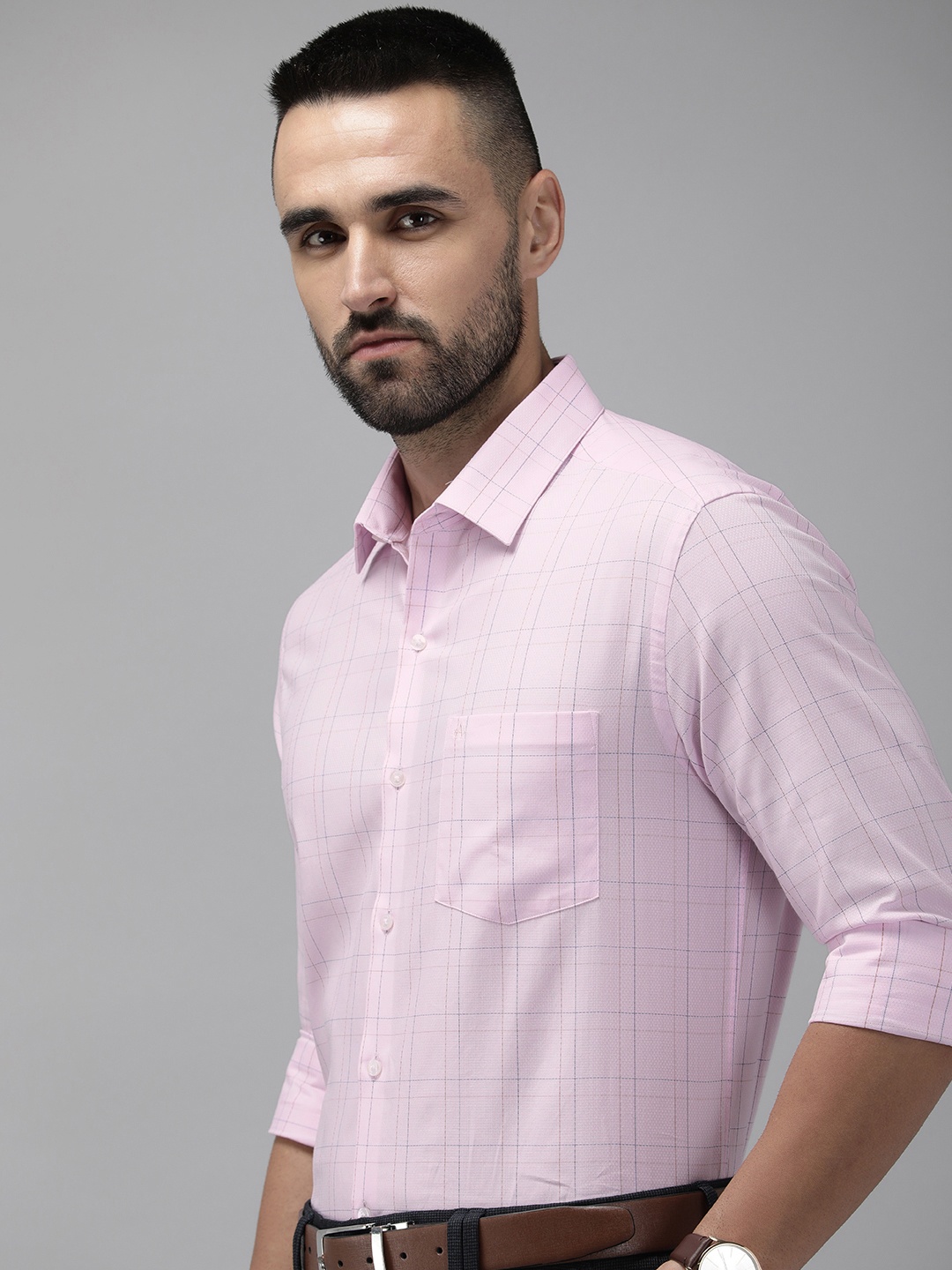 

Arrow Pure Cotton Manhattan Slim Fit Checked Formal Shirt, Pink