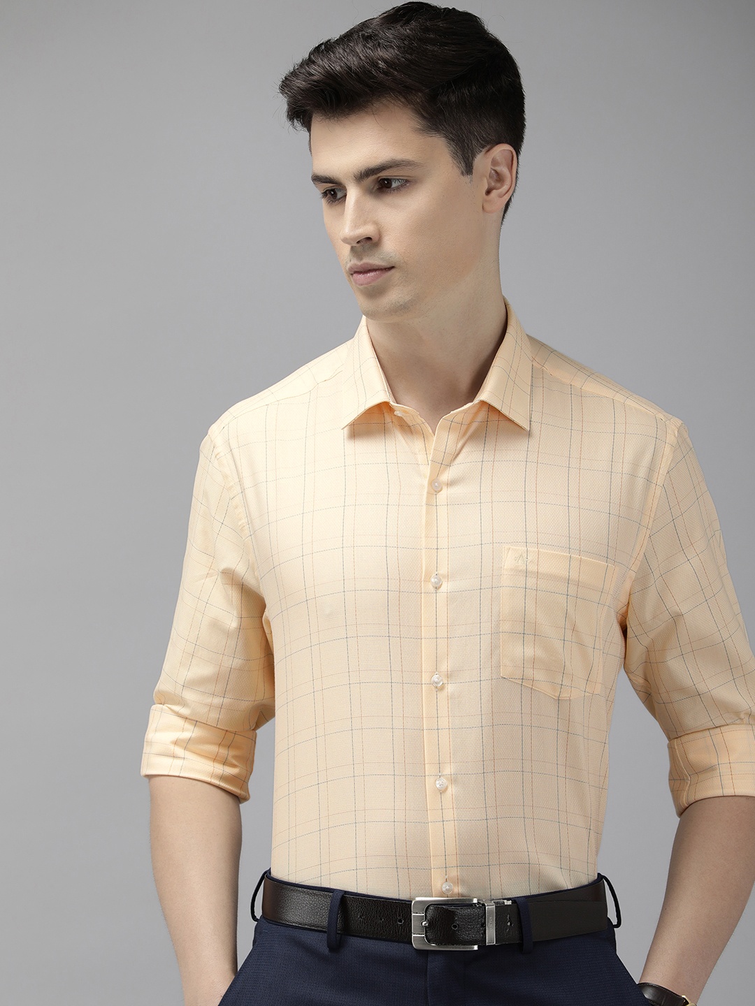 

Arrow Pure Cotton Manhattan Slim Fit Checked Formal Shirt, Yellow