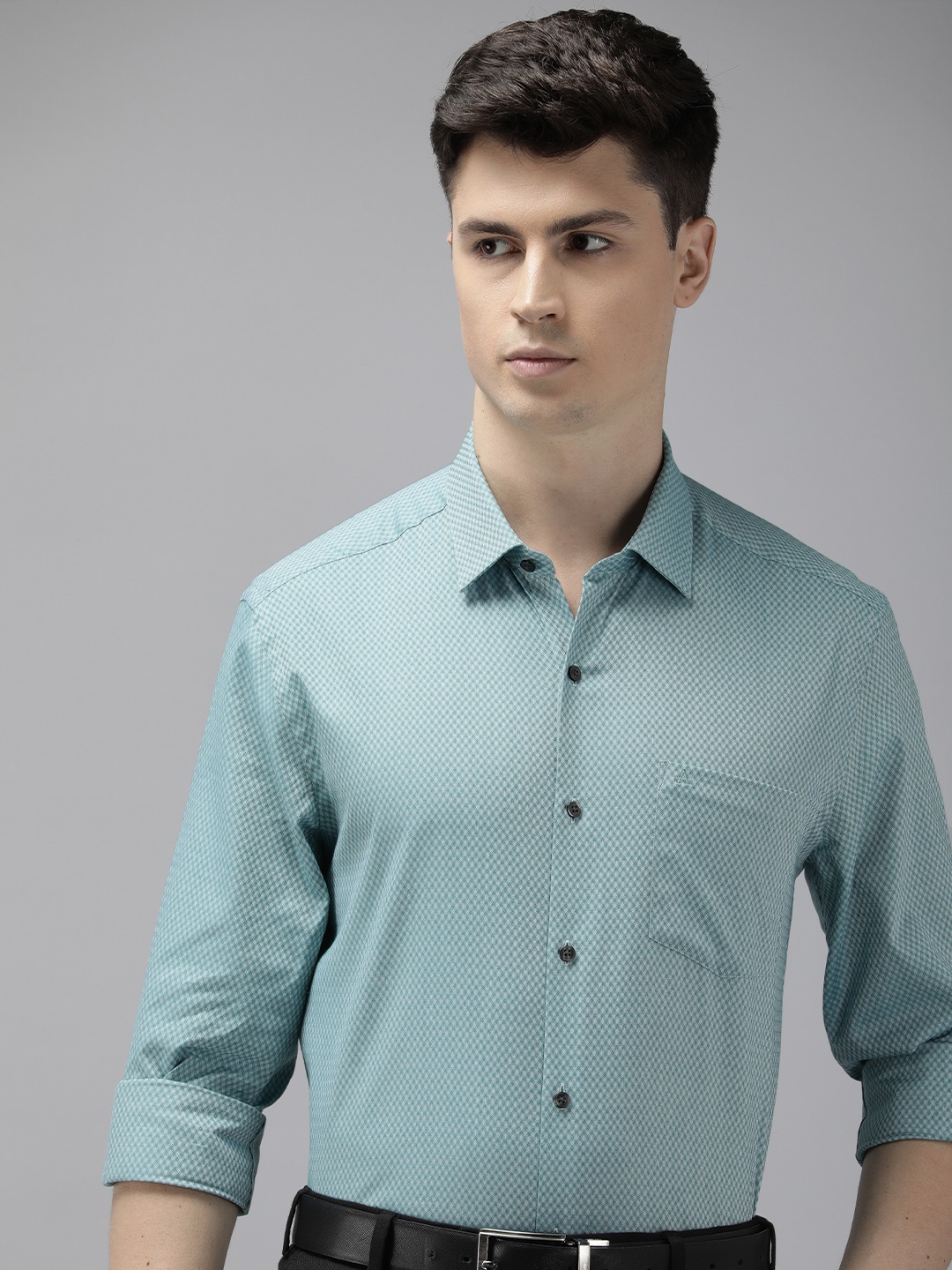 

Arrow Self Design Manhattan Slim Fit Pure Cotton Formal Shirt, Green