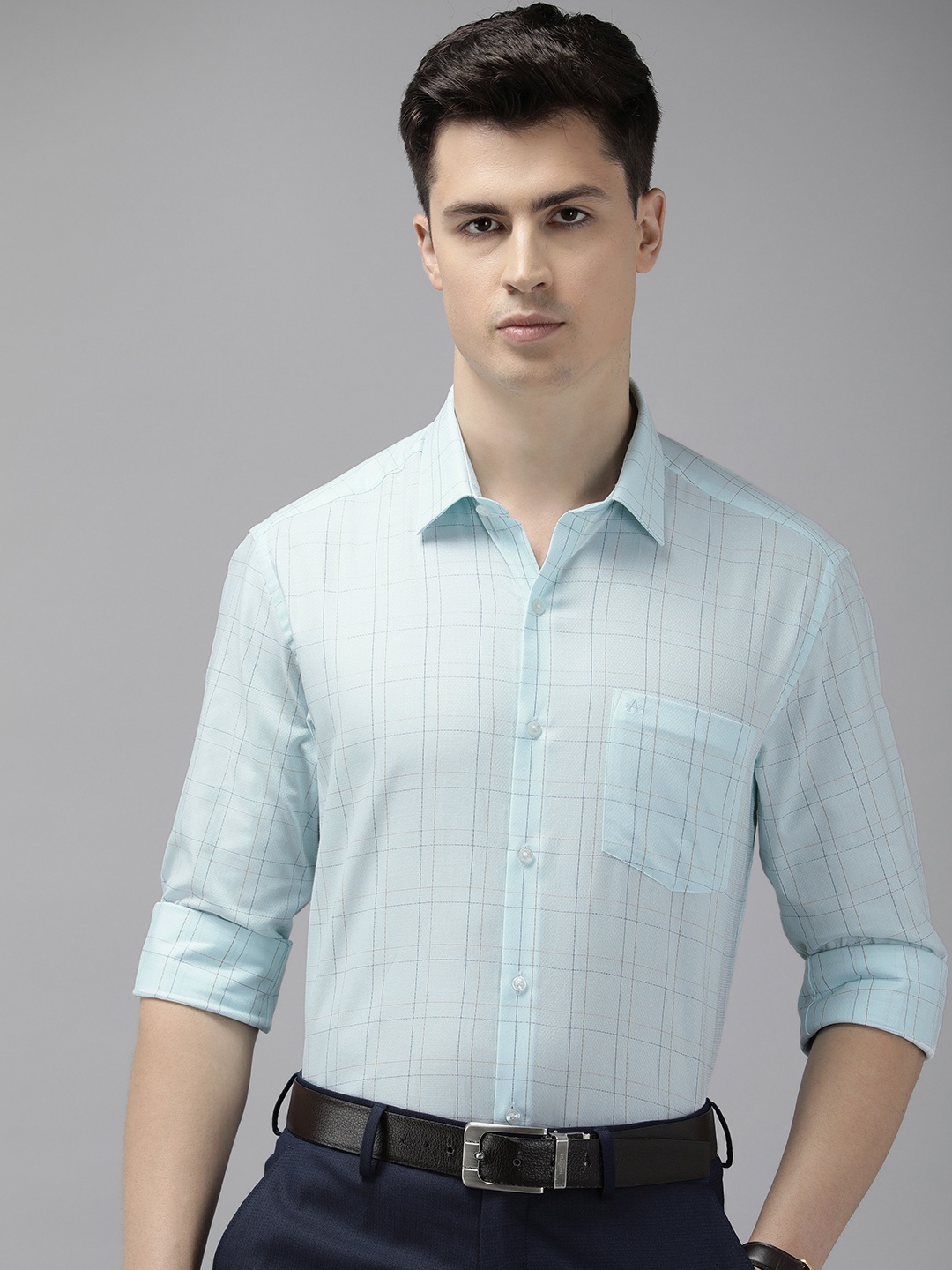 

Arrow Pure Cotton Manhattan Slim Fit Checked Formal Shirt, Blue