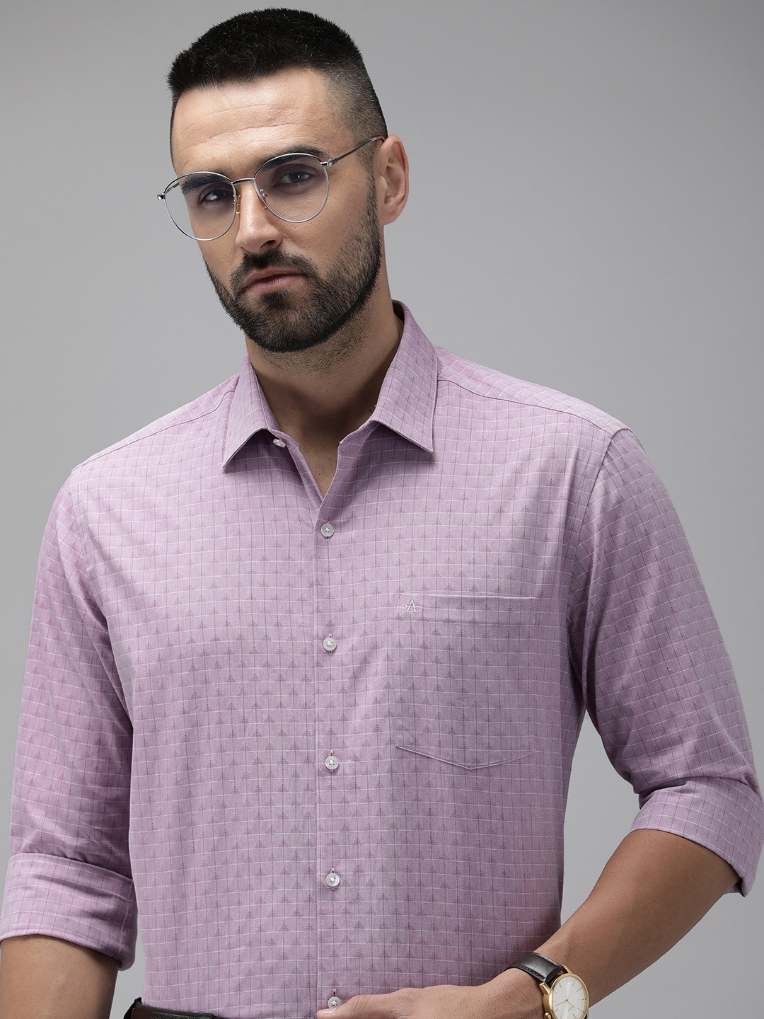 

Arrow Pure Cotton Manhattan Slim Fit Self Design Textured Formal Shirt, Mauve