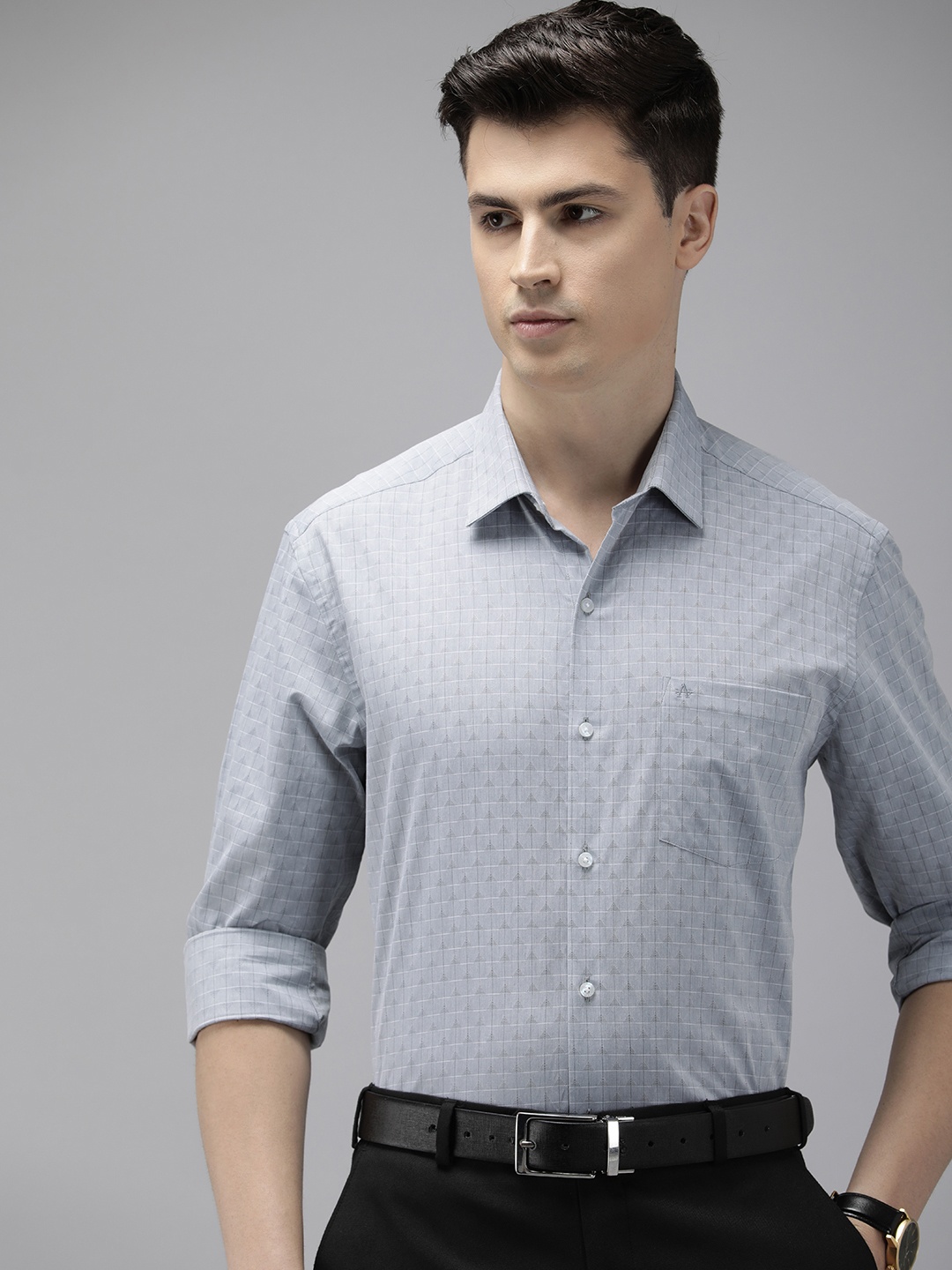 

Arrow Pure Cotton Manhattan Slim Fit Self Design Textured Formal Shirt, Grey