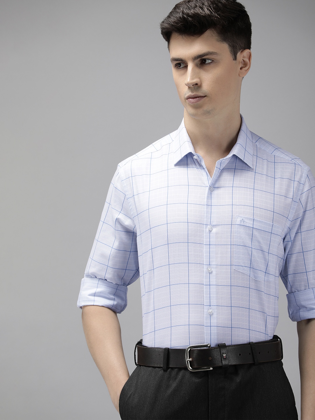 

Arrow Manhattan Slim Fit Checked Pure Cotton Formal Shirt, Blue