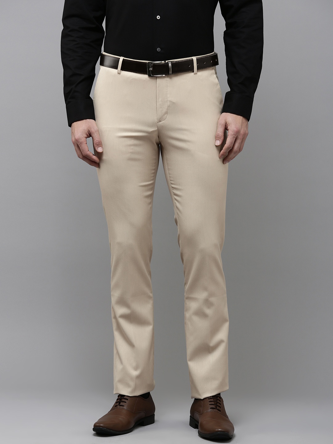 

Arrow Men Textured Tapered Fit Formal Trousers, Beige