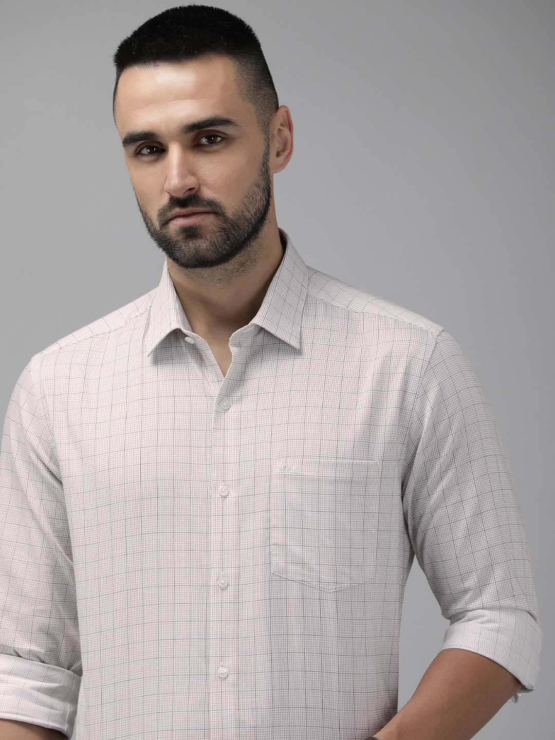 

Arrow Pure Cotton Manhattan Slim Fit Checked Formal Shirt, Beige