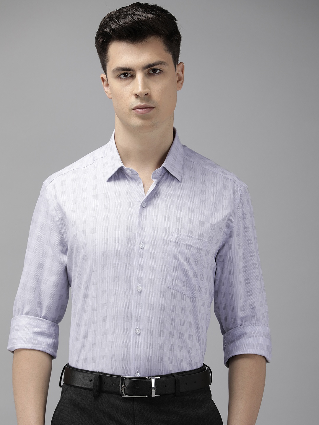 

Arrow Pure Cotton Manhattan Slim Fit Checked Formal Shirt, Grey