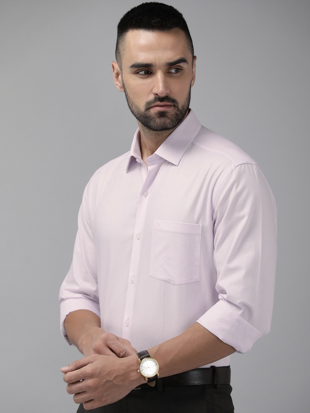 

Arrow Pure Cotton Manhattan Slim Fit Self Design Textured Formal Shirt, Pink