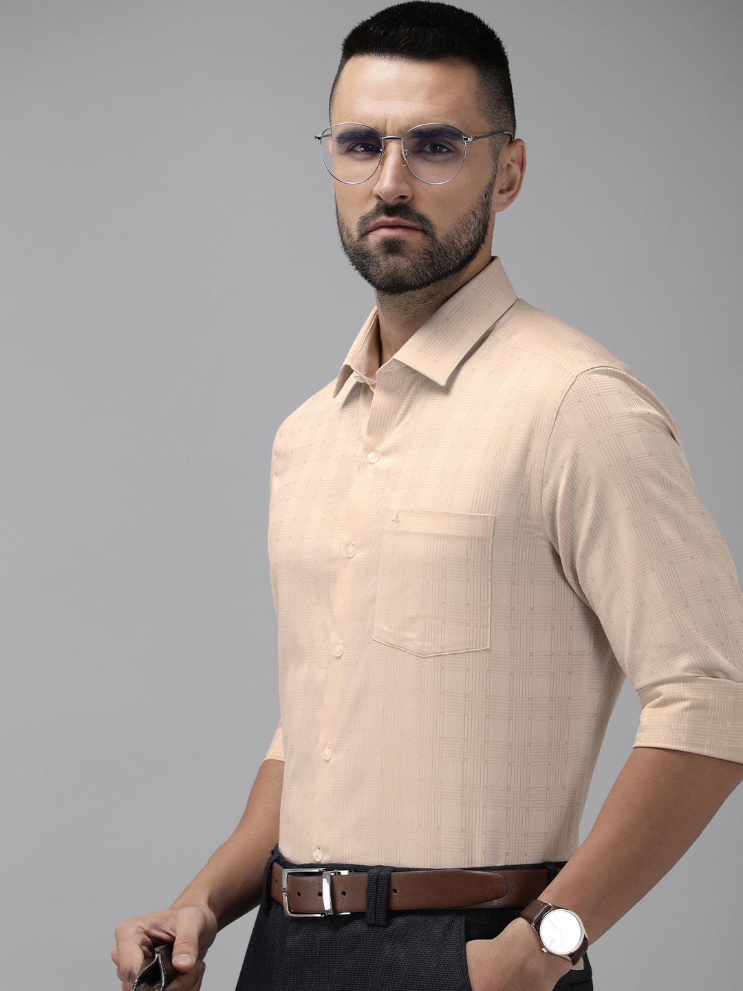 

Arrow Pure Cotton Manhattan Slim Fit Checked Formal Shirt, Beige