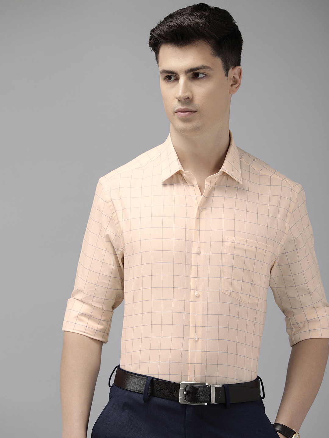 

Arrow Pure Cotton Manhattan Slim Fit Checked Formal Shirt, Orange