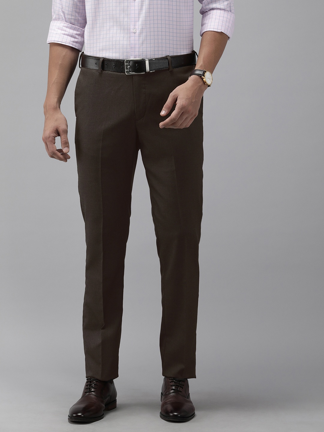 

Arrow Men Mid Rise Hudson Tapered Fit Formal Trousers, Brown