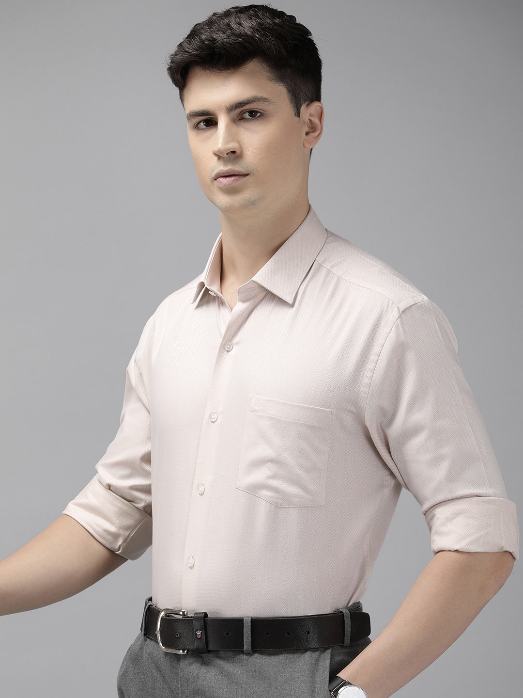 

Arrow Men Self Design Textured Manhattan Slim Fit Opaque Formal Shirt, Beige
