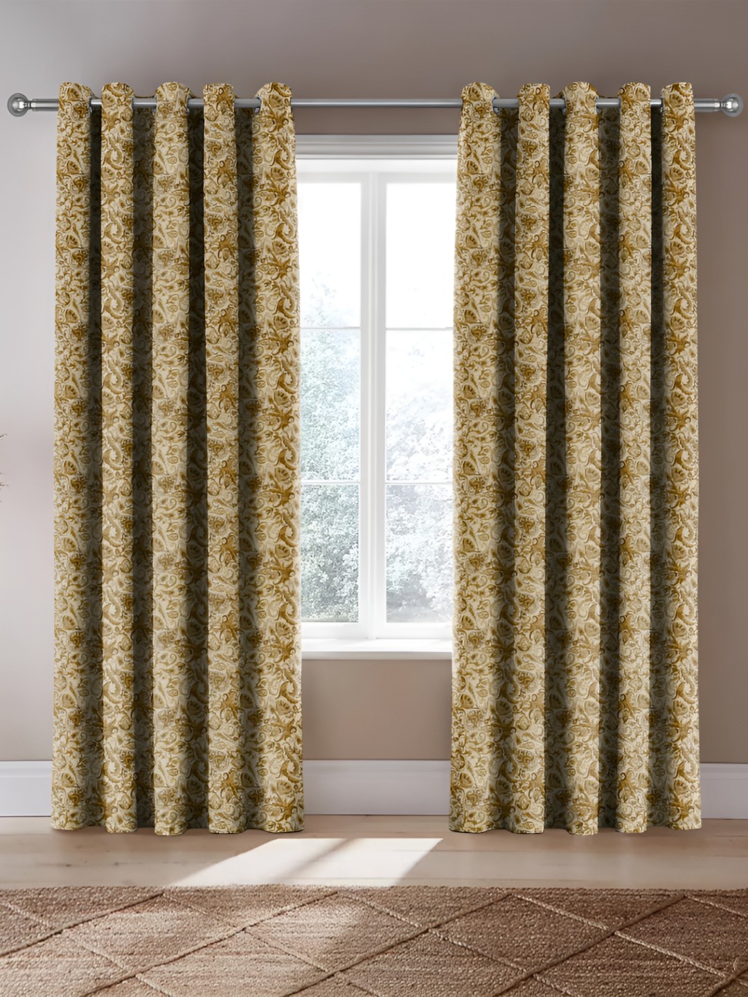 

Nefertiti Home Yellow Set of 2 Floral Room Darkening Long Door Curtain