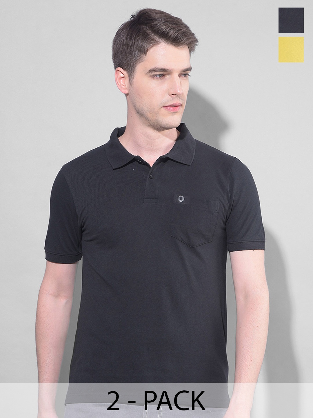 

Dollar Pack Of 2 Polo Collar Pockets Cotton Casual T-shirt, Black