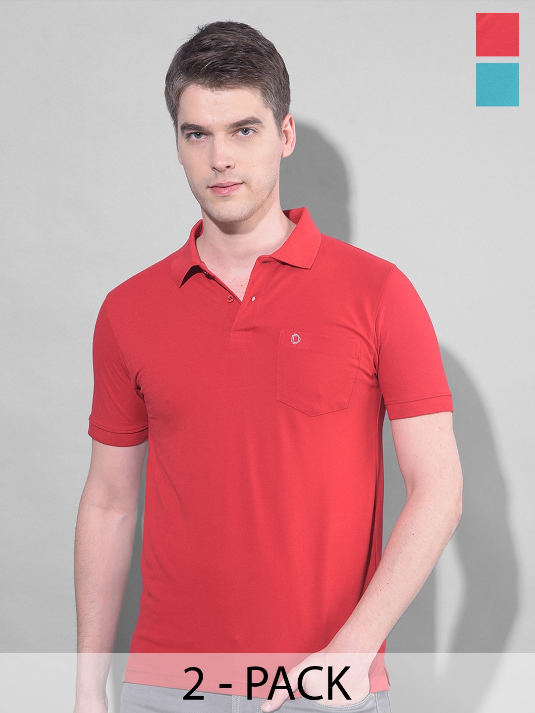 

Dollar Pack Of 2 Polo Collar Pockets Cotton Casual T-shirt, Red