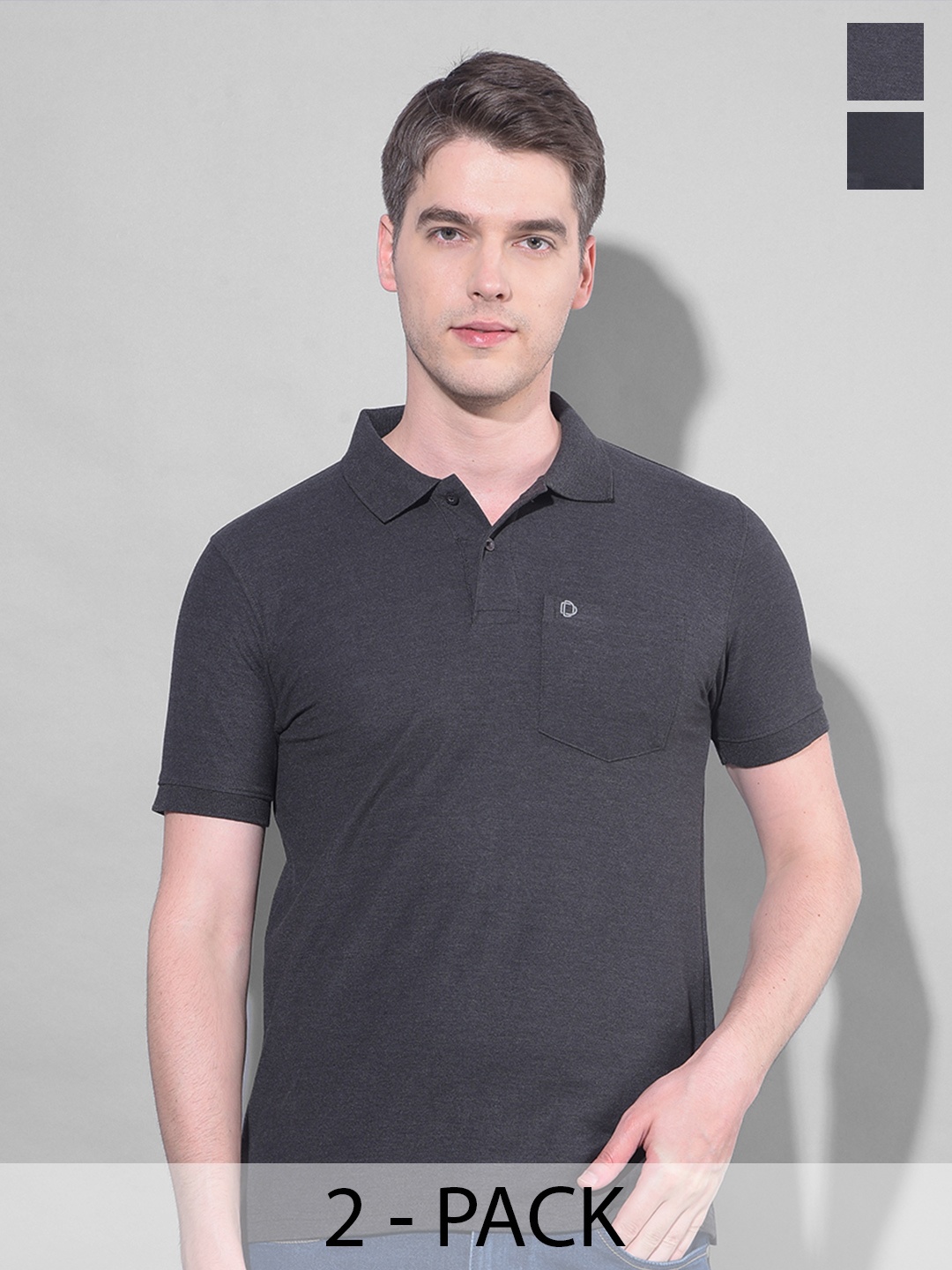 

Dollar Pack Of 2 Polo Collar Pockets Cotton Casual T-shirt, Multi