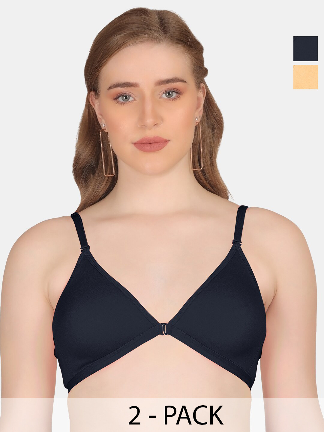 

POOJA RAGENEE Pack Of 2 Full Coverage Non Padded Cotton T-Shirt Bra With All Day Comfort, Navy blue