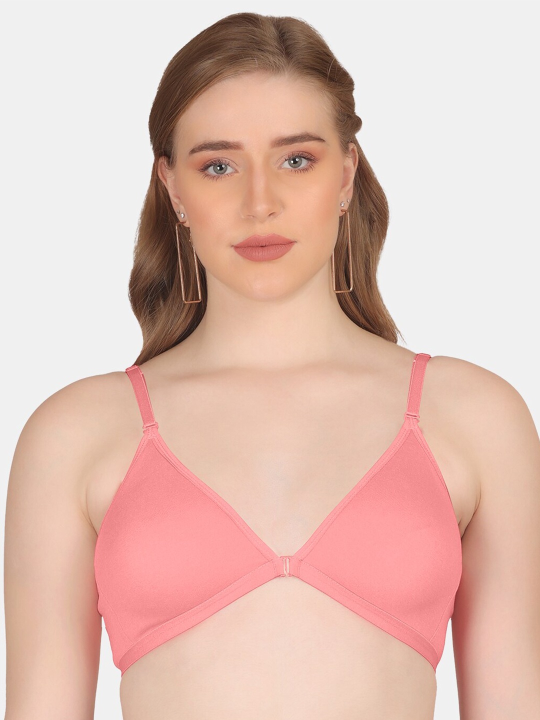 

POOJA RAGENEE Anti Odour Double Layer Front Opener Hooks Detachable Strap Bra, Pink