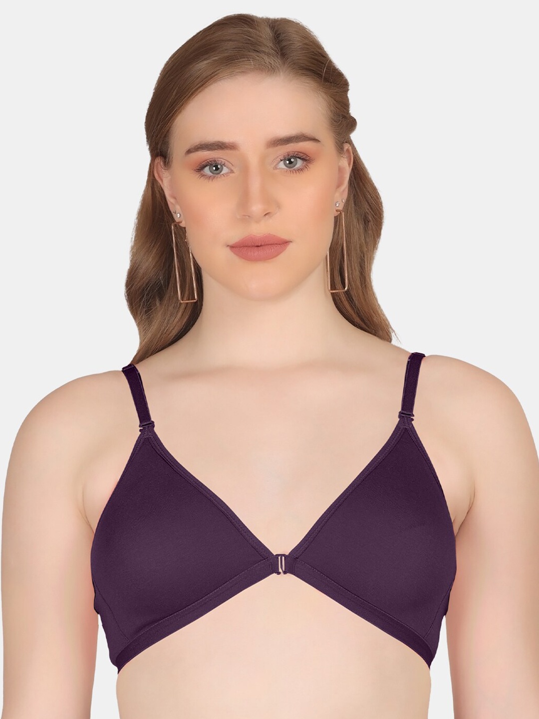 

POOJA RAGENEE Anti Odour Double Layer Front Opener Hooks Detachable Strap Bra, Violet