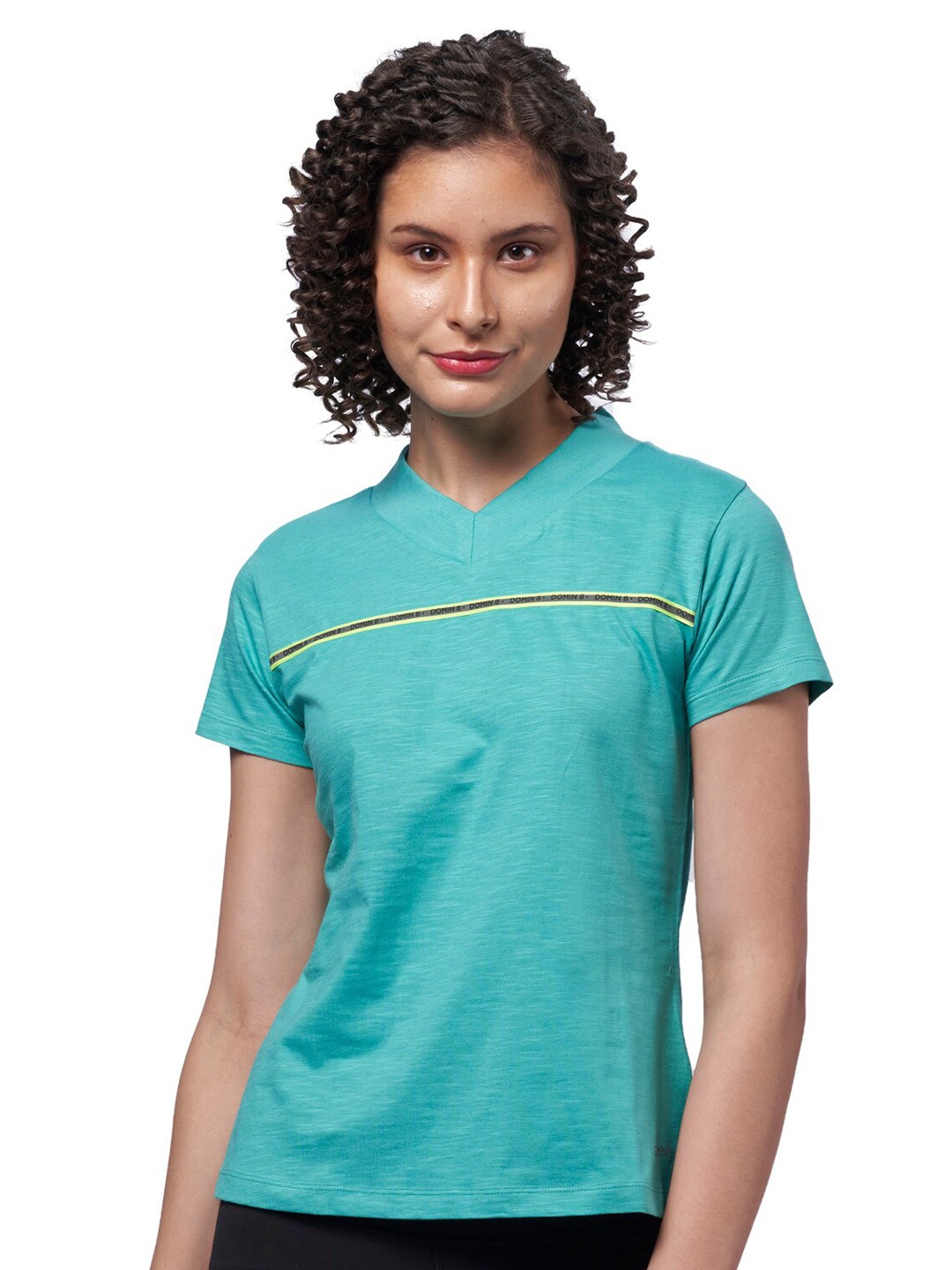 

DOMIN8 Cotton V-Neck T-shirt, Turquoise blue