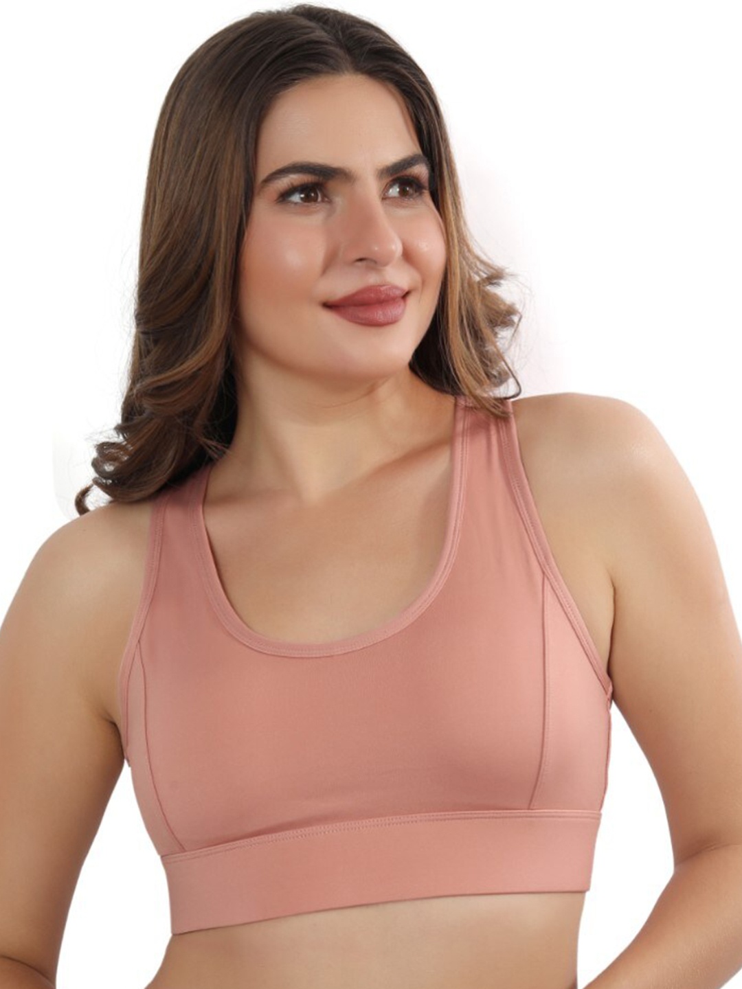 

FABLUK Full Coverage Dry Fit Lightly Padded Workout Bra With All Day Comfort, Peach