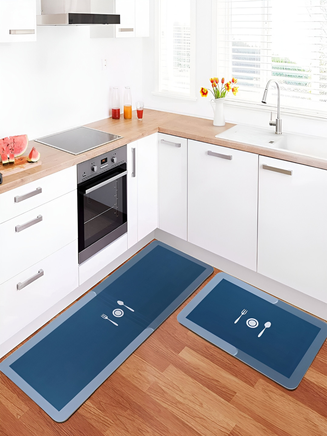 

Kuber Industries Blue 2 Pcs Anti Skid Floor Mat