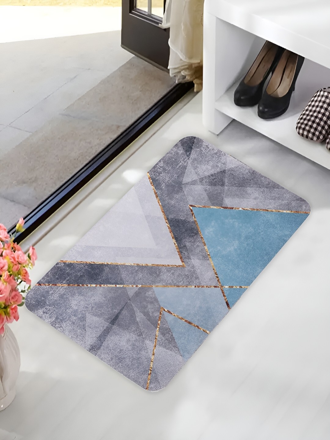 

Kuber Industries Grey Turquoise Blue Geometric Printed Anti-Skid Door Mat