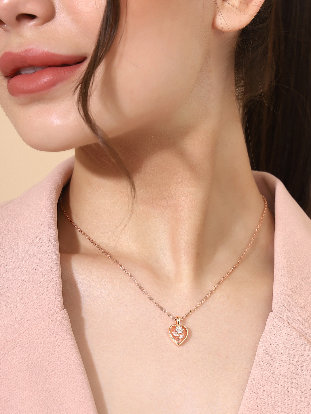 

PRITA Rose Gold-Plated American Diamond-Studded Necklace
