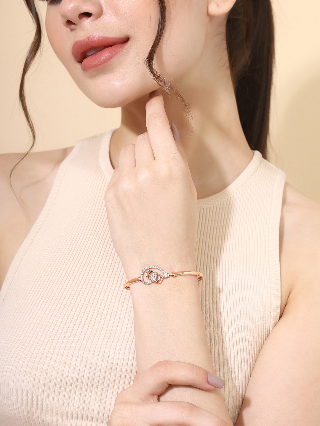 

PRITA American Diamond Rose Gold-Plated Kada Bracelet