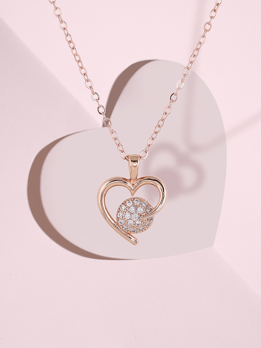 

PRITA Rose Gold-Plated American Diamond-Studded Pendant With Chain