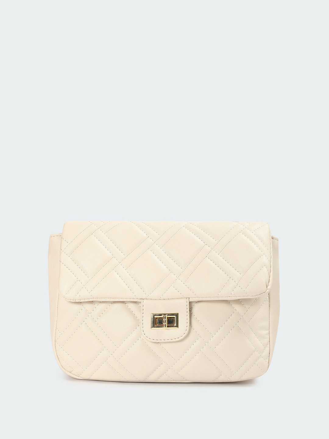 

max Geometric Textured PU Structured Quilted Sling Bag, Off white