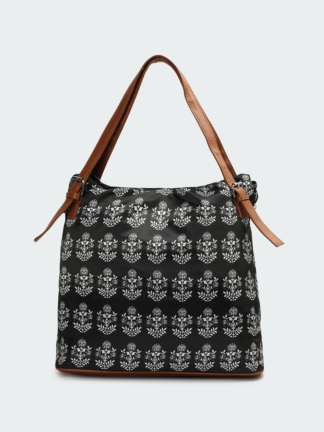 

max Floral Printed Shopper Cotton Tote Bag, Black